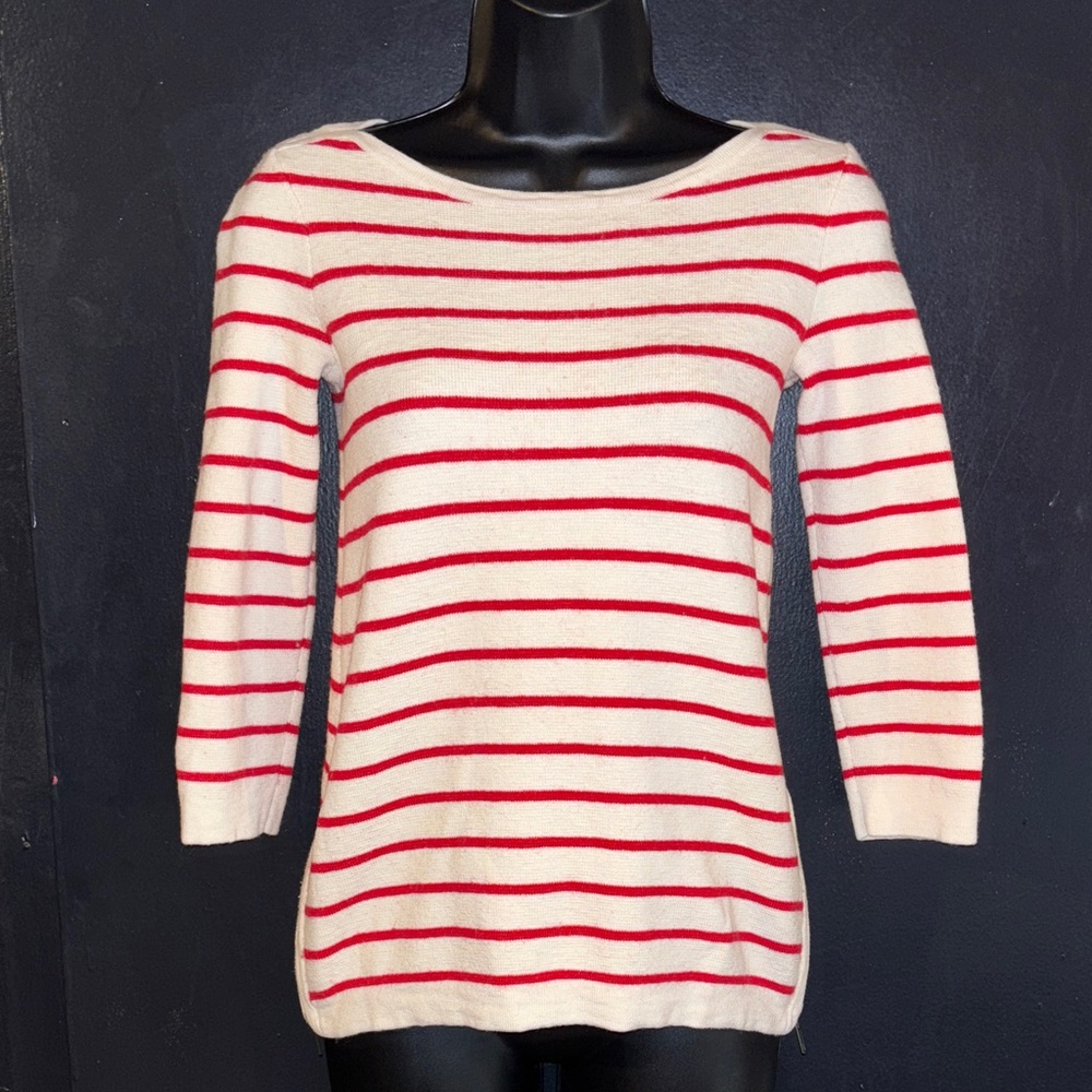 Madewell red & white nautical, holiday Striped wool blend Sweater. Sz XS.